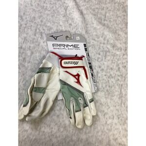 Mizuno Prime Special Edition Softball Batting Gloves White Sage Red Large NEW